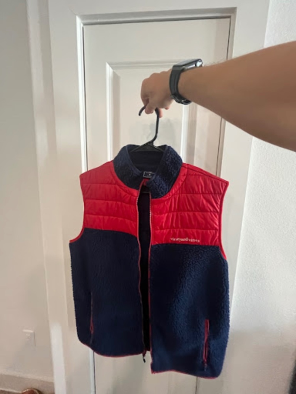 Vineyard Vines Fleece & Quilted Hybrid Vest - Navy / Red Colorblock - Medium